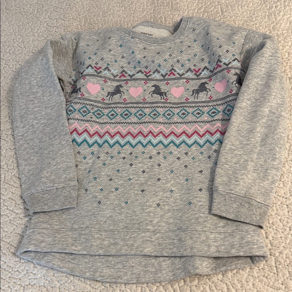 Jumping Beans Gray Sweatshirt with Unicorn and Heart Design B4